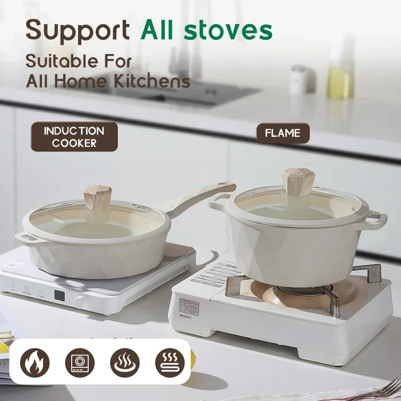 DONNOR Non Stick Uncoated Deep Frying Pan Fish Pot Milk Pot Cookware Sets Stove Universal Soup Pot Removable Kitchen Cookware