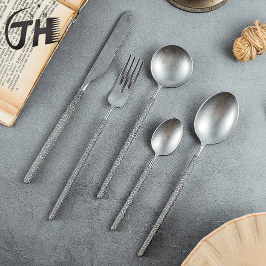 GH304 stainless steel snowflake sand Western food tableware diagonal tail knife fork spoon restaurant hotel home set