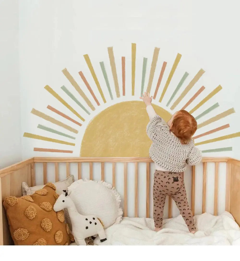 Half Sun Wallpaper Decal Sunshine Vinyl Wall Stickers Boho Nursery Baby Room Wall Stickers Self-Adhesive Bedroom Home Decor