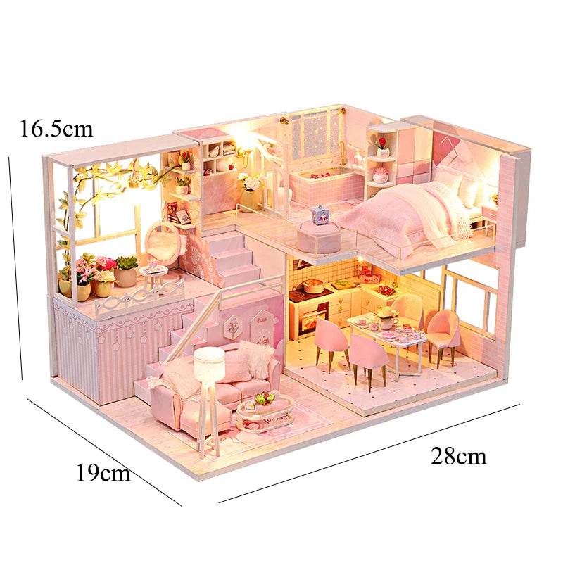 Doll House Kit 3D Wooden Mini DollHouse Assembly Building with Furniture Kit Toys Children's Birthday Gift 3D Puzzle Handmade - AIAZ