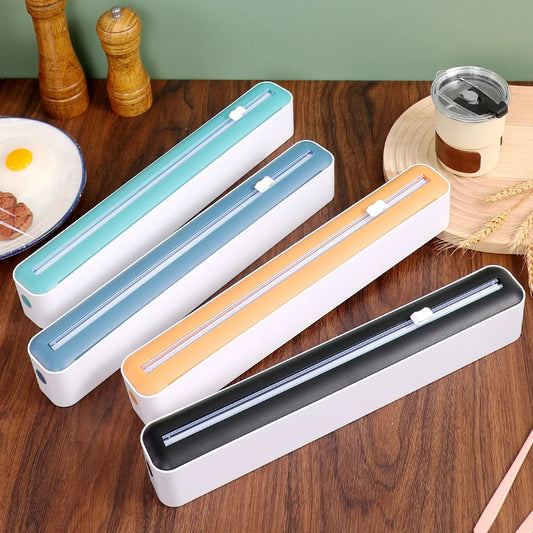 1Pc Black/Blue/Yellow/Green, Four Available Styles Household Kitchen Wrap Dispenser with Foil & Cling Film Cutter Box, Fresh Bag C