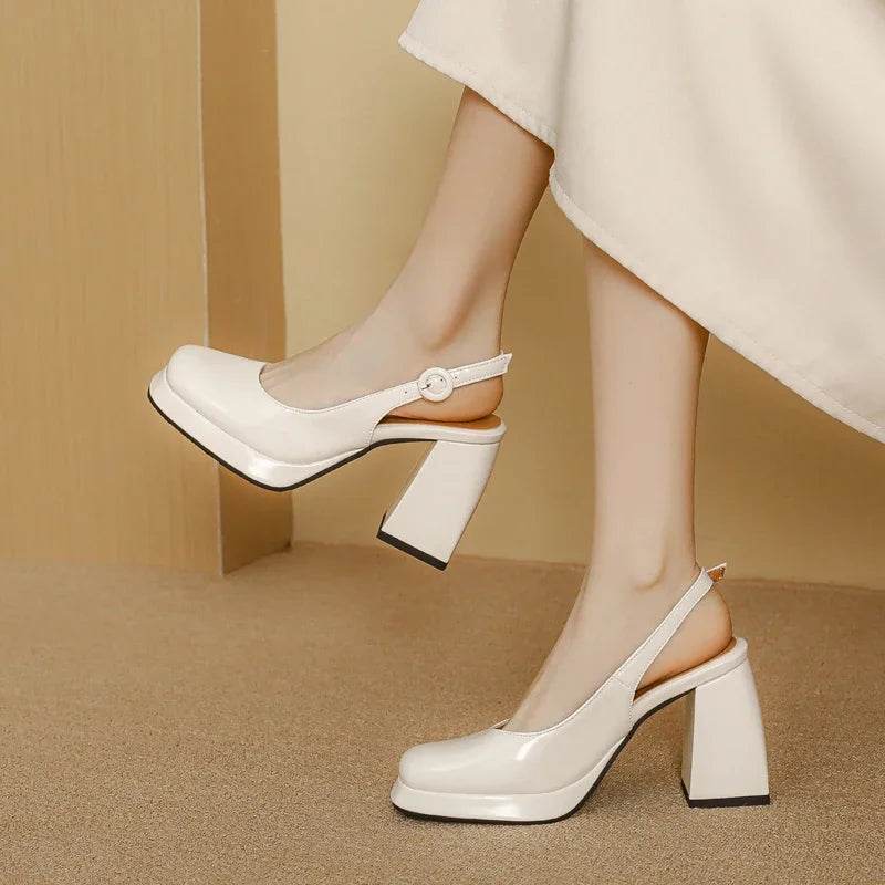 Slingbacks Summer Women Sandals Fashion Black White Pumps Shoes For Girls Elegant High Heels Wedding Shoes Ladies Large Size - AIAZ