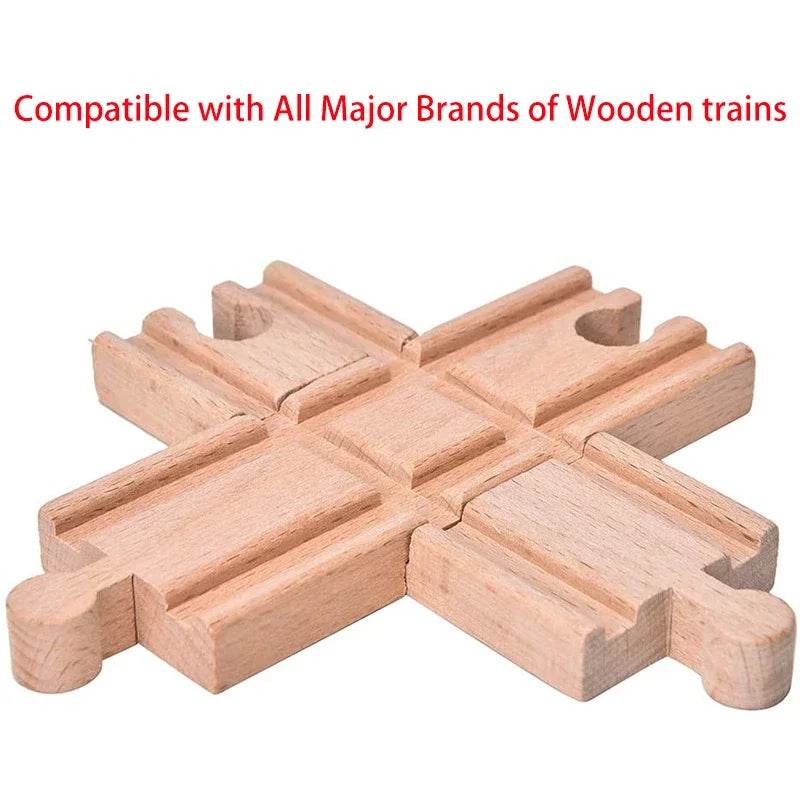 DIY Children Wooden Train Rail Track Accessories Toy Cross Track Railway Toys Compatible All Track for Kids Boys & Girls Gifts - AIAZ