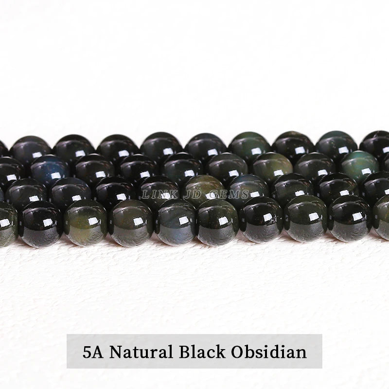 Natural Stone Golden Black Obsidian Bead Shinny Round Loose Gemstone Bead for Jewelry Making Diy Bracelet Necklace Accessory 15"