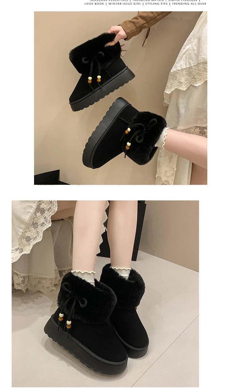 Large size women's shoes Icelandic snow boots women's winter plush cute cream short tube warm fluffy boots cotton shoes