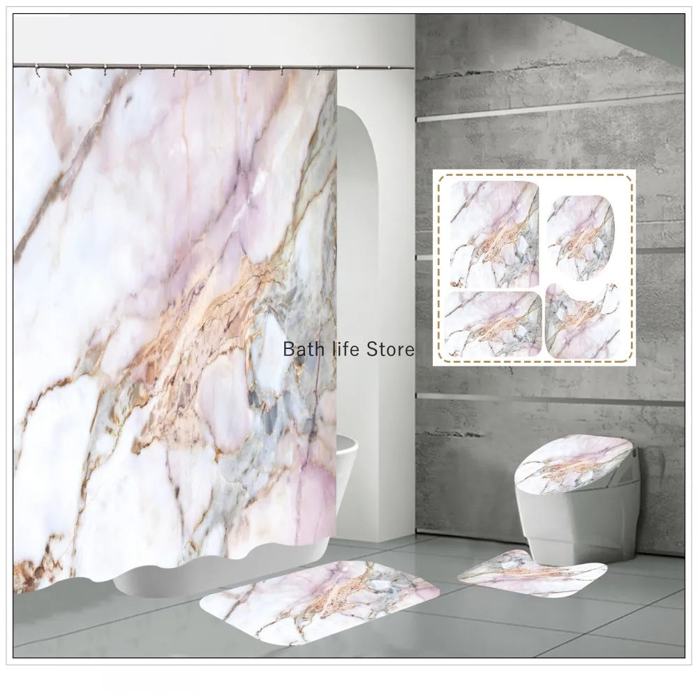 Pink Crack Shower Curtains Fashion Bathroom Curtain Bath Sets Toilet Cover Mat Non-Slip Washroom Rug Set Modern 180x180cm Hot