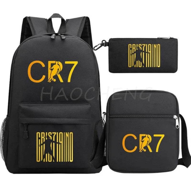 3Pcs Sets Boys Girl Football CR7 School Backpack School Bags Travel Bags Laptop Zipper Rucksack New Mochila For Students Bags - AIAZ