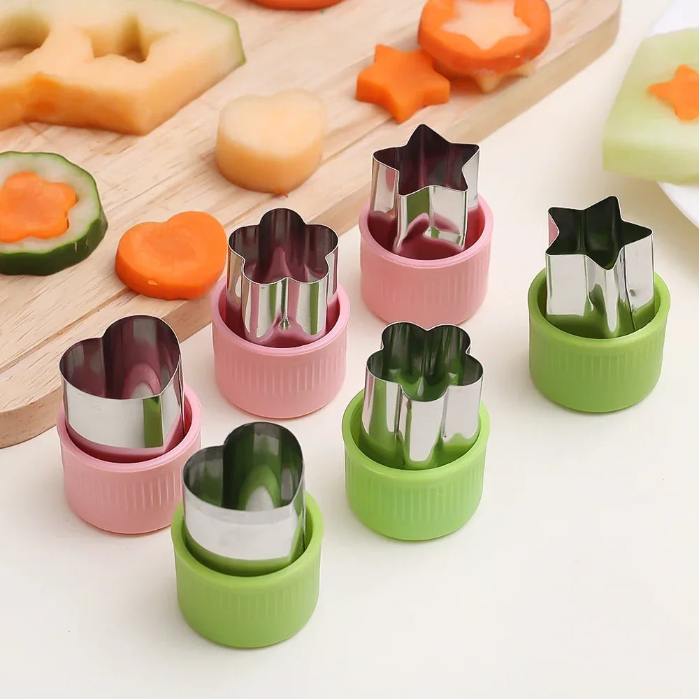 6/3PCS Vegetables Fruit Embossing Cutting Mold New Star Heart Flower Shape Stainless Steel Cutter Plastic Handle Kitchen Gadgets