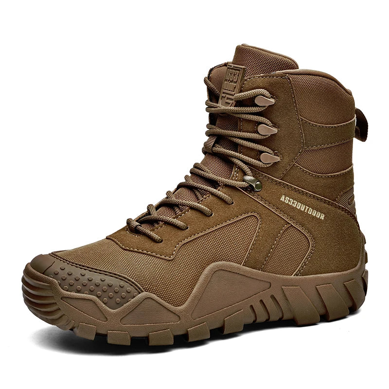 Outdoor Hiking Shoes Men Casual Combat Boots Men Breathable Wear-resistant Anti-slip Flat Comfortable High-top Boots Men