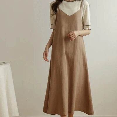 Dresses for Women 2025 Loose Elegant Dress Woman Sexy Sleeveless Spaghetti Strap Pockets Cotton Off The Shoulder Dress KE1409 - AIAZ