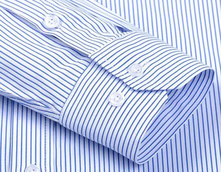 Men Formal Shirt Long Sleeve Office Solid Color Striped Anti-Wrinkle Fashion Business Pocket White Social Pocket Shirt S-4XL - AIAZ