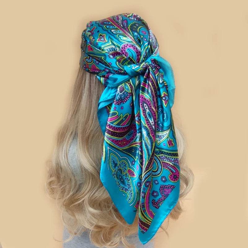 New 90*90cm Retro Brand Women Silk Scarf Bandanna Fashion Bohemian Pattern Square Hijab Lady Wrap Headband foulard muffler - AIAZ