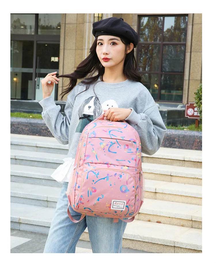 Three piece set of large capacity school backpack versatile letter printed casual backpacks junior high school student schoolbag - AIAZ