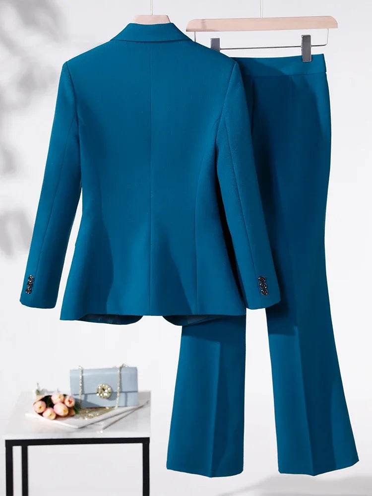 Business Work Wear 2 Piece Set Purple Blue Red Black Long Sleeve Blazer And Trouser Women Pant Suit Formal - AIAZ