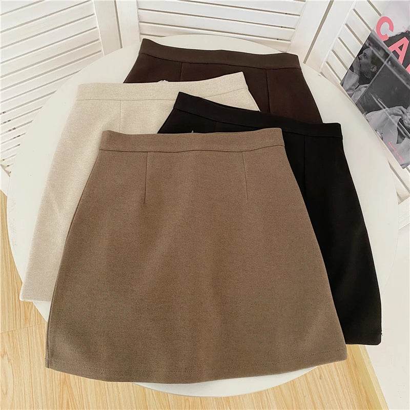 Skirts Women Solid A-line Sexy Prevalent Zipper Mini Skirts Daily Minimalist Fall Basic Street Style Korean Above Knee Clothes - AIAZ