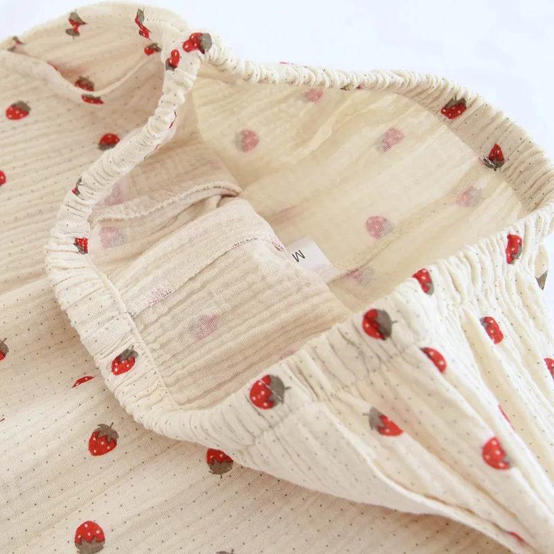 Autumn New Sleepwear Women Two Piece Pajamas Set Ladies Nighty Pure Cotton Pyjama Sweet Girl Strawberry Print Home Clothes - AIAZ