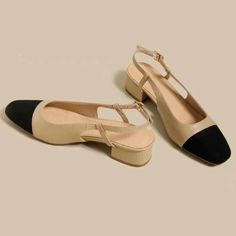 New 2025 Summer Women's Sandals Elegant Medium Heel Toe Mules Comfortable Office Women's Shoes Buckle Heels Dress Shoes - AIAZ