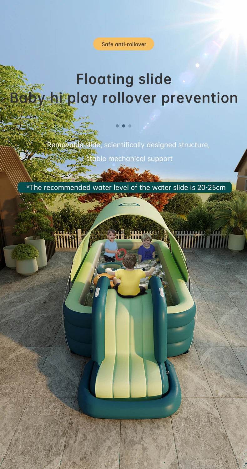 Swimming Pool Inflatable Pools Children's Family Outdoor Party Sun Shade Folding Swimming Pool Slides for Kids Babies - AIAZ