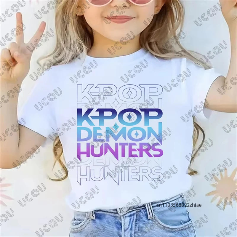 2025 Movie KPop Demon Hunters Graphic Printed Children T-shirt Summer Short Sleeve Tees Casual Loose Girl Boy Clothes Kids Tops