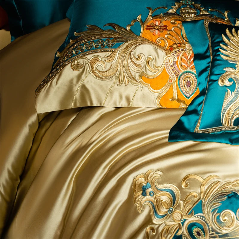 4/6/9Pcs Gorgeous European Palace Style Royal Embroidery Bedding Set Brocade Egyptian Cotton Duvet Cover Bed Sheet Pillowcases