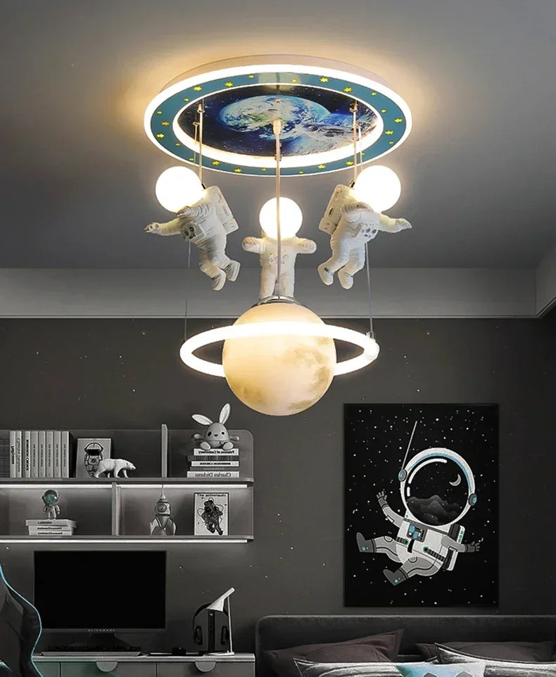 Hot Selling Creative Astronaut Children's Pendant Lights Cartoon Bedroom Lights  Decorative Lighting Fixtures Tri Colored Light