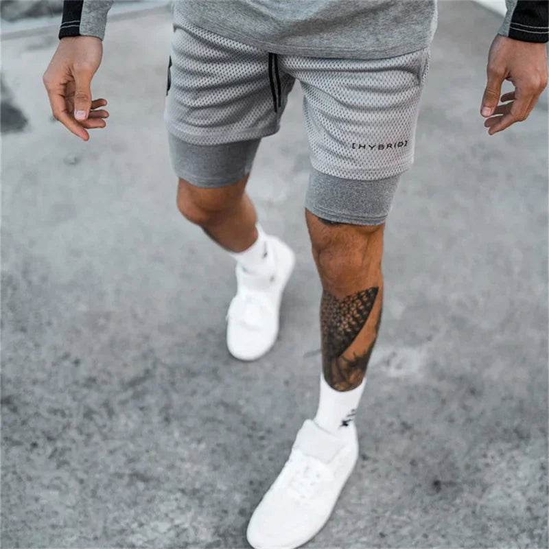 2025 summer mesh Sports Shorts Men Double-deck Jogging Running Shorts Men 2 IN 1 Mens GYM Shorts Fitness Workout Short Pants Man - AIAZ