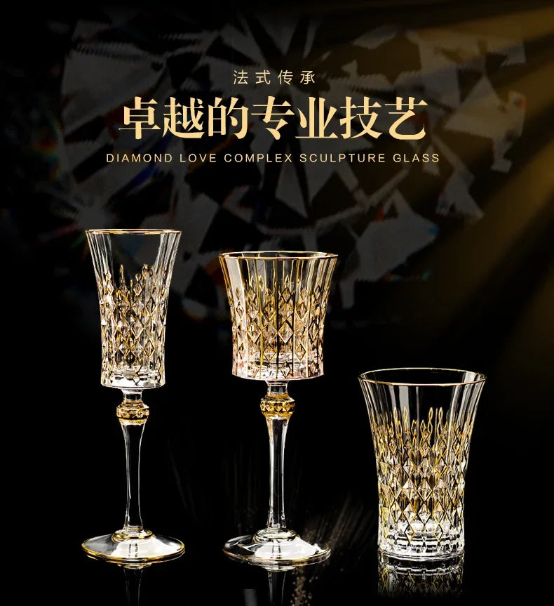 Hand-painted French imported gold cda crystal red wine glasses set home whisky strong wine glasses 2 Pack.