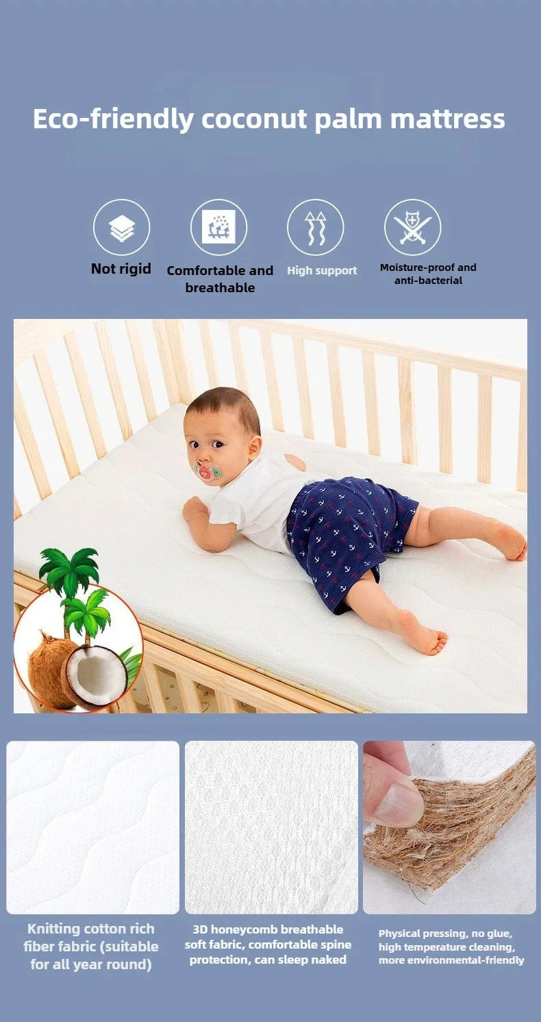 2025New Solid Wood Baby Crib Movable Splicing Bed Multifunctional Baby Rocking Bed Adjustable Guardrail Height with Mosquito Net