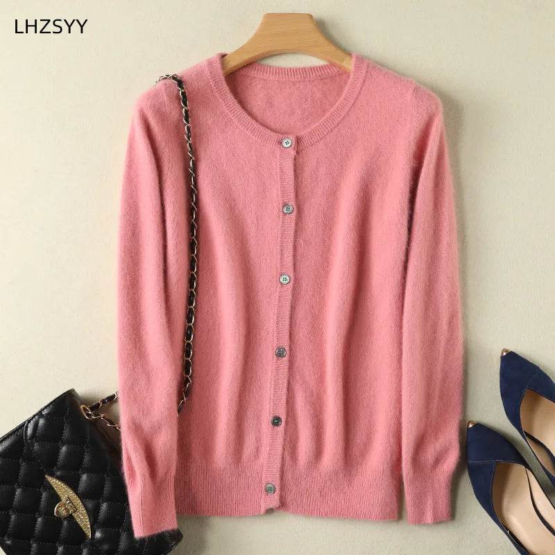 Women Cardigan Large Size Warm Pure Mink Cashmere Sweaters O-neck Loose Coat Female Sweater Ladies' Jacket Solid Knit Cardigans - AIAZ