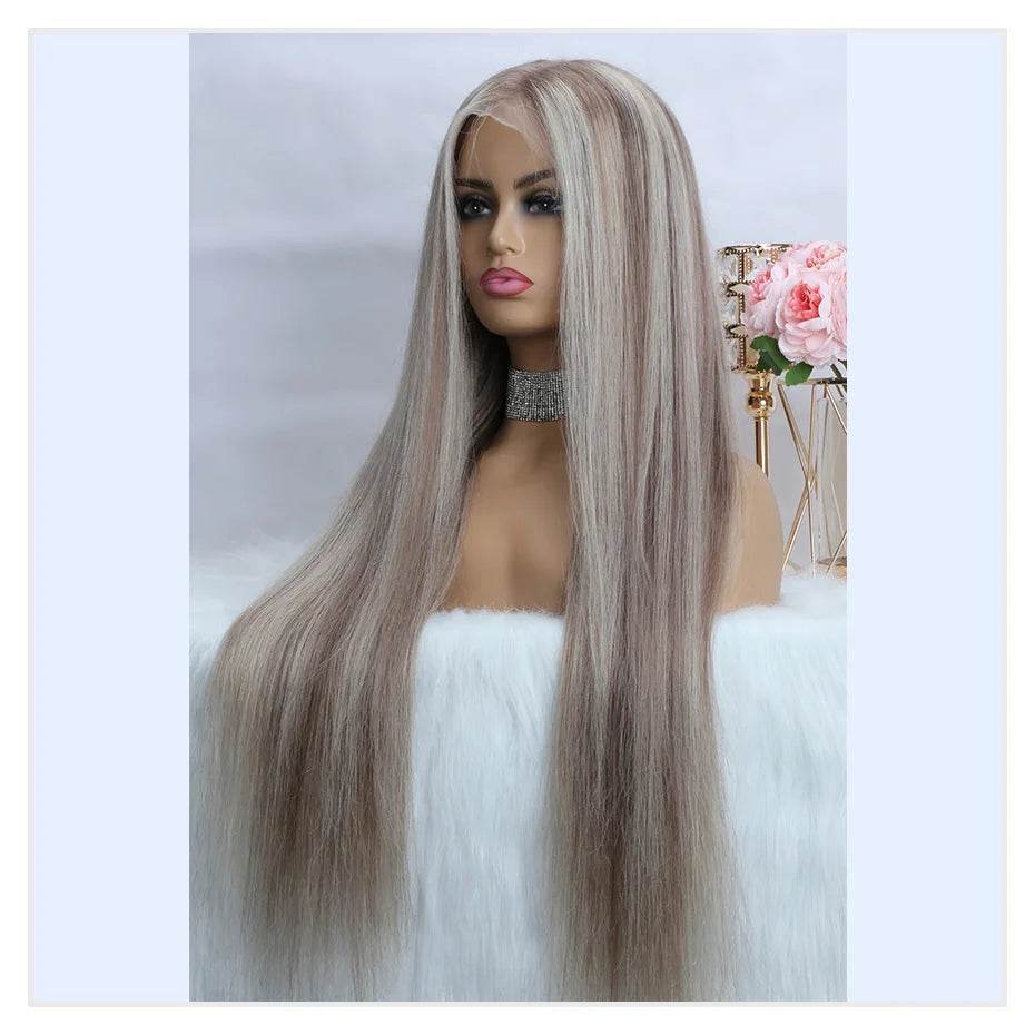 Ash Blonde Wig Highlight 13x6 Hd Lace Frontal Wigs Straight Vietnamese Raw Hair Wig 613 Blonde Colored Human Hair Wigs For Women - AIAZ