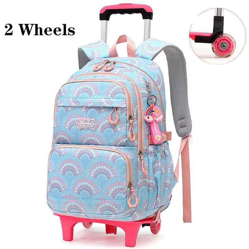 Rolling School Bags for Girls Backpack Children Waterproof School Backpacks with Wheels Middle School Trolley Luggage Back Pack - AIAZ