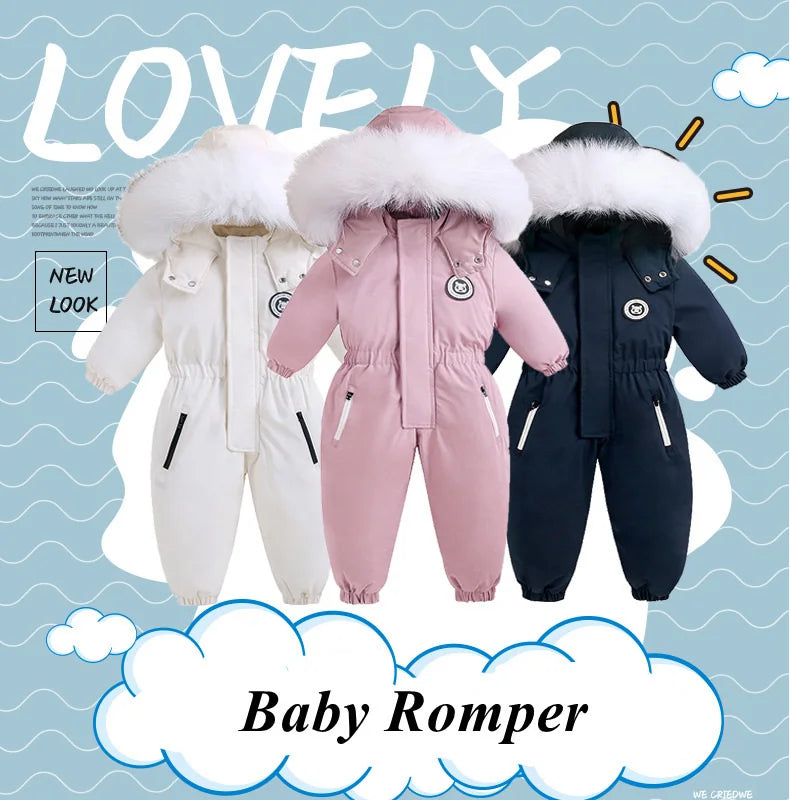 -30 degree Winter Ski Suit Plus Velvet Baby Jumpsuit Boy Overalls Warm Kids toddler girl Clothes Children Clothing coat overcoat