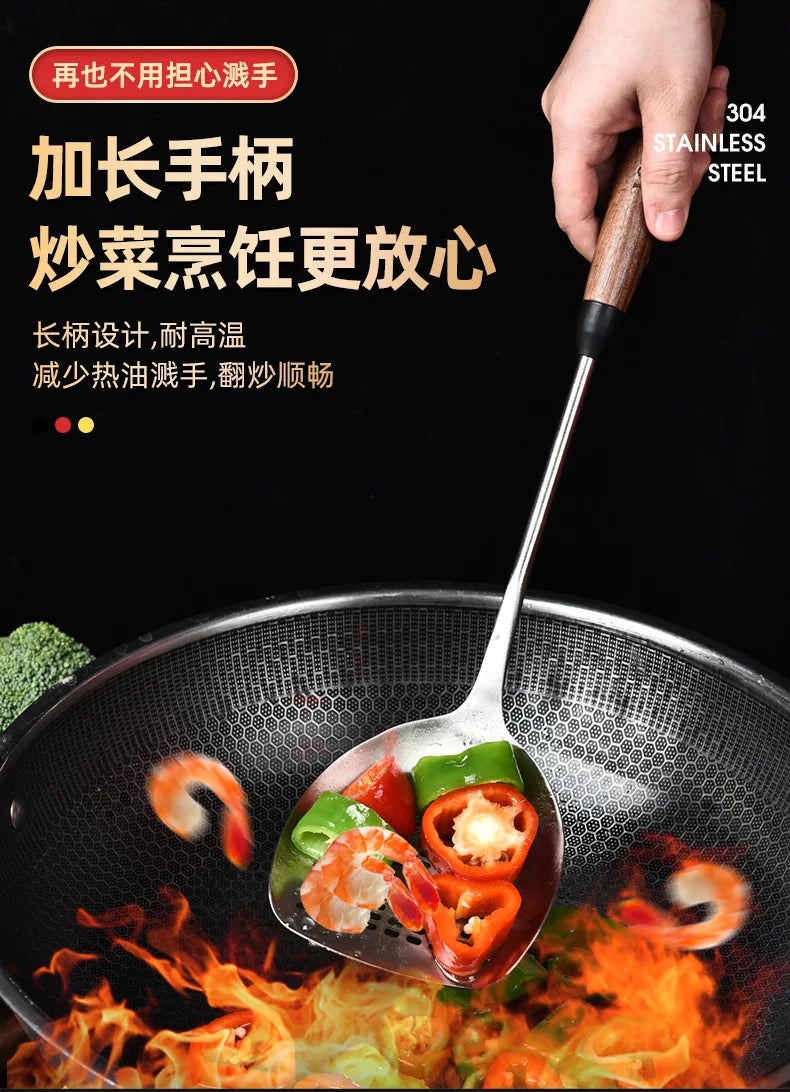 304 Stainless Steel Kitchenware Household Anti-scald Walnut Handle Cooking Spatula Set