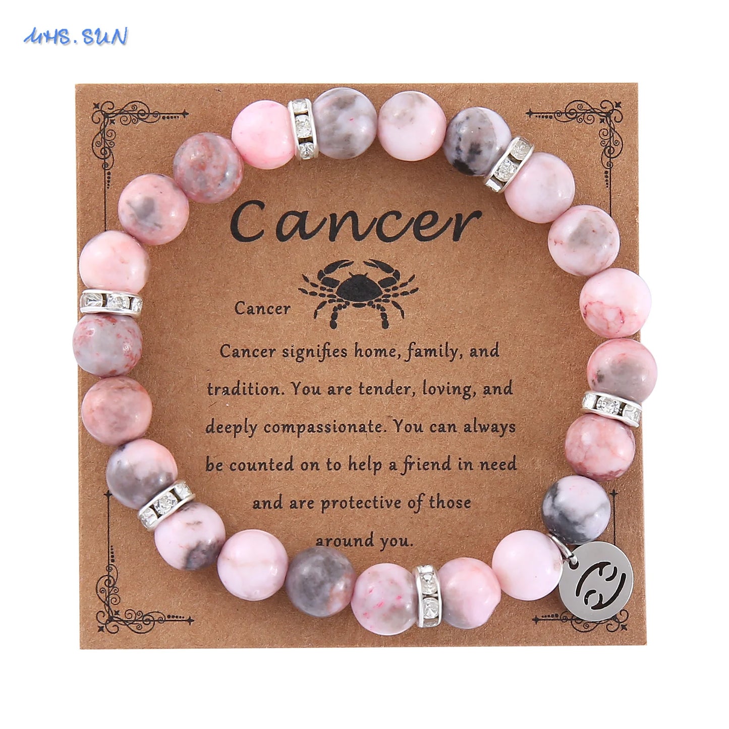 MHS.SUN 12 Star Zodiac Sign Pink Zebra Stone Beaded Bracelets Constellation Fashion Birthday Party Jewelry For Women Men