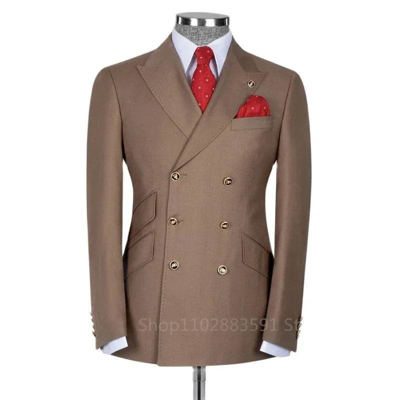 Classic Men Suits Slim Fit Business Groom Suit Blue Peak Lapel Tuxedos for Formal Wedding Suit Blazer Only Costume Homme - AIAZ