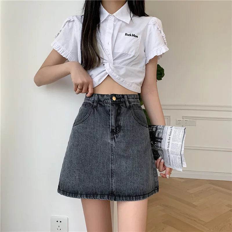 High Waist Denim Skirt Versatile Skirt Women's Clothing A-Line ort Skirt Slimming Wraparound Summer 202 plus Size - AIAZ