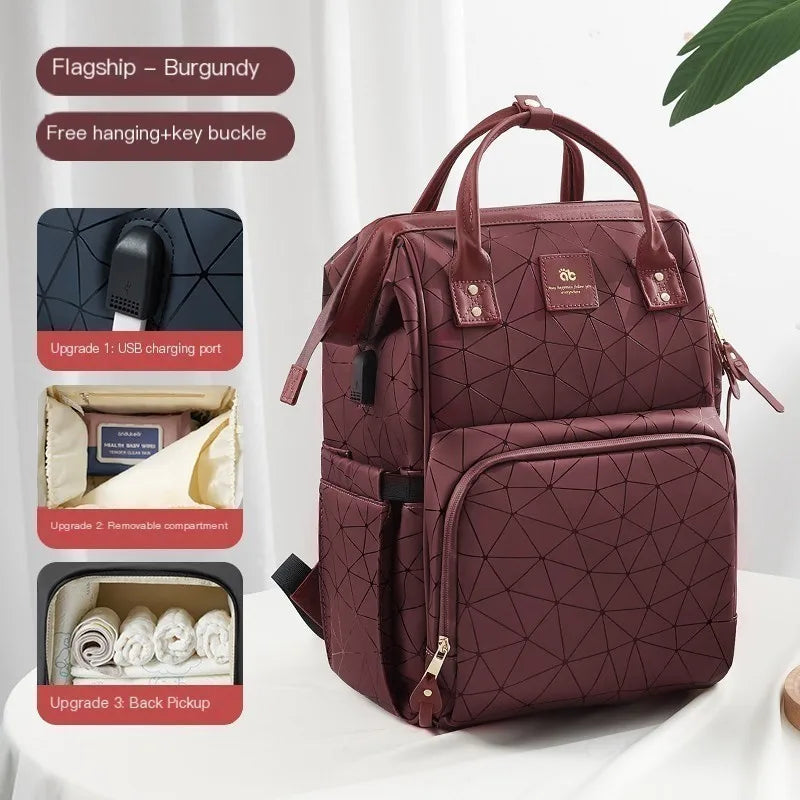 AIBEDILA Mommy Bag Waterproof USB Large-capacity Baby Backpack Female Mommy Outting Bag Mummy Bag Baby Bags for Mom Diaper Nappy