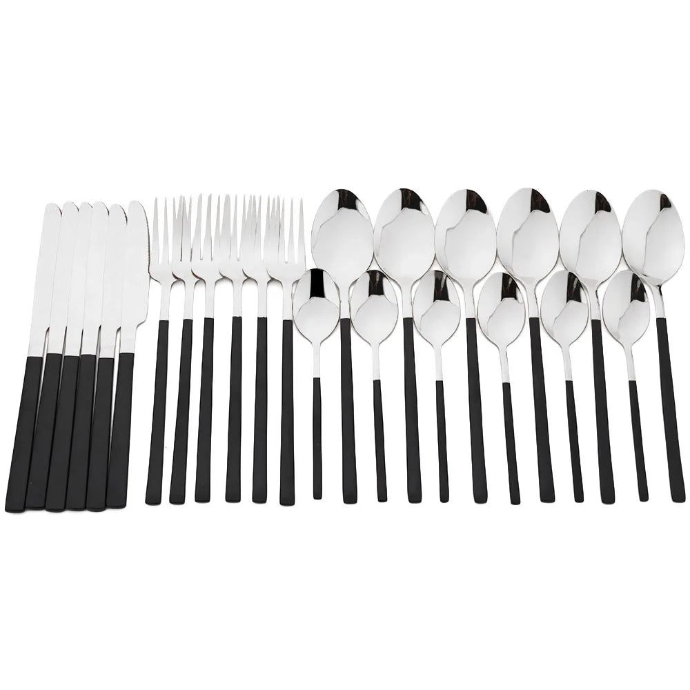 24pcs Knife Fork Spoon Dinnerware Set Rose Gold Tableware Stainless Steel Flatware Kitchen Cutlery Set with Luxury Storage Rack