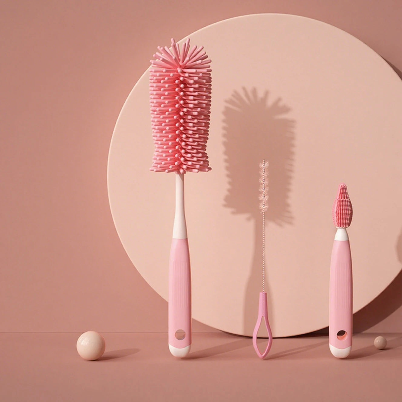 Silicone Bottle Cleaning Brush Baby Pacifier Straw Scrubber Small Brush 360 Degree Glass Cup Washing Kitchen Cleaning Tool Set