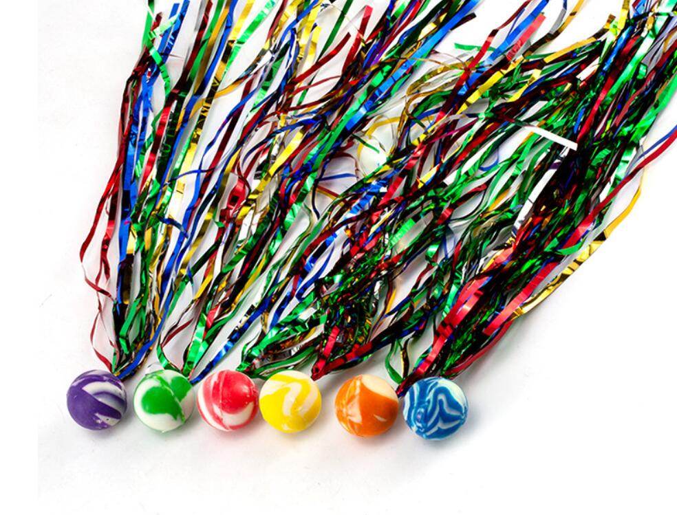 10Pcs 25mm Bouncy Balls with Colorful Streamers Outdoor Toys for Kids Birthday Party Favors Christmas Thanksgiving Pinata Gifts - AIAZ