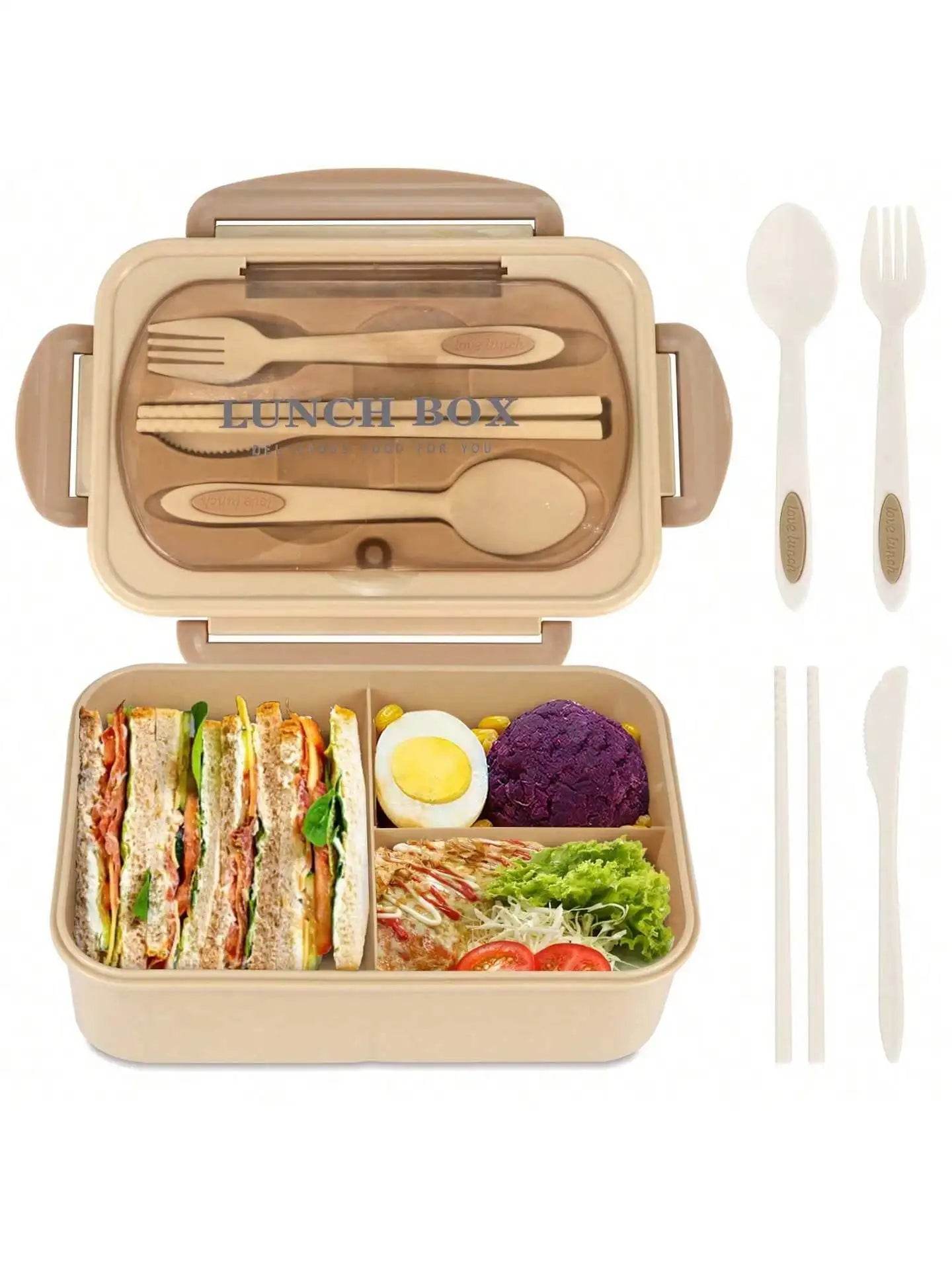 1Pc Bento Box Adult Lunch Box With 4 Compartments,Utensils, Sauce Jar, Muffin Liners, Microwave&Dishwasher Safe, Back To School - AIAZ