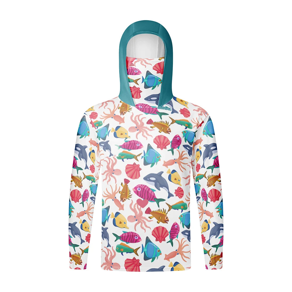 Fishing Shirts Long Sleeve Hoodie UPF 50+ T-shirt Tops Sun Protection Jersey Men's Face Mask Fishing Clothes