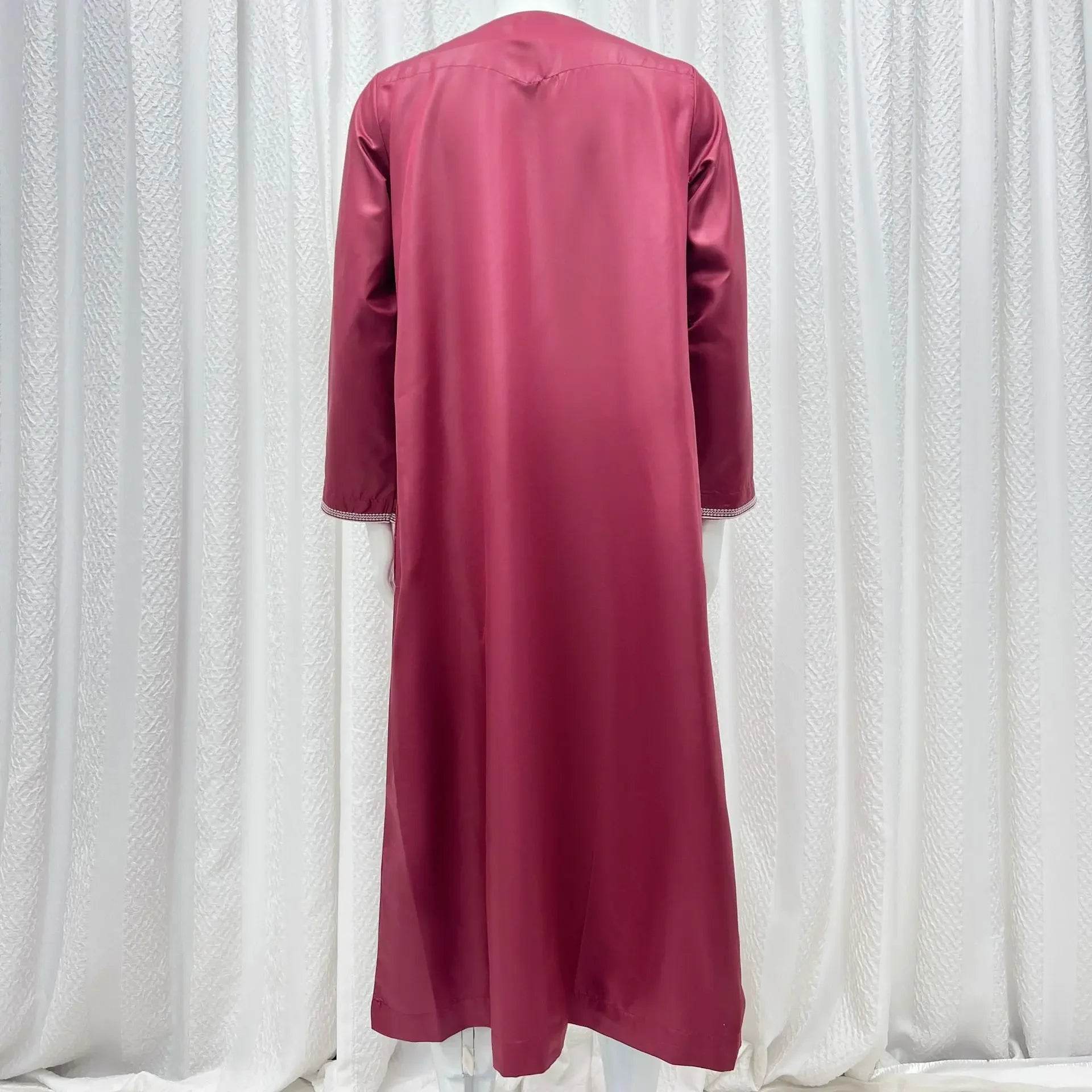 New Men's Muslim Fashion Abayas Dress O Neck Long Sleeve Pullover Kaftan Pakistan Saudi Arab Caftan Islamic Clothing Prayer Robe - AIAZ