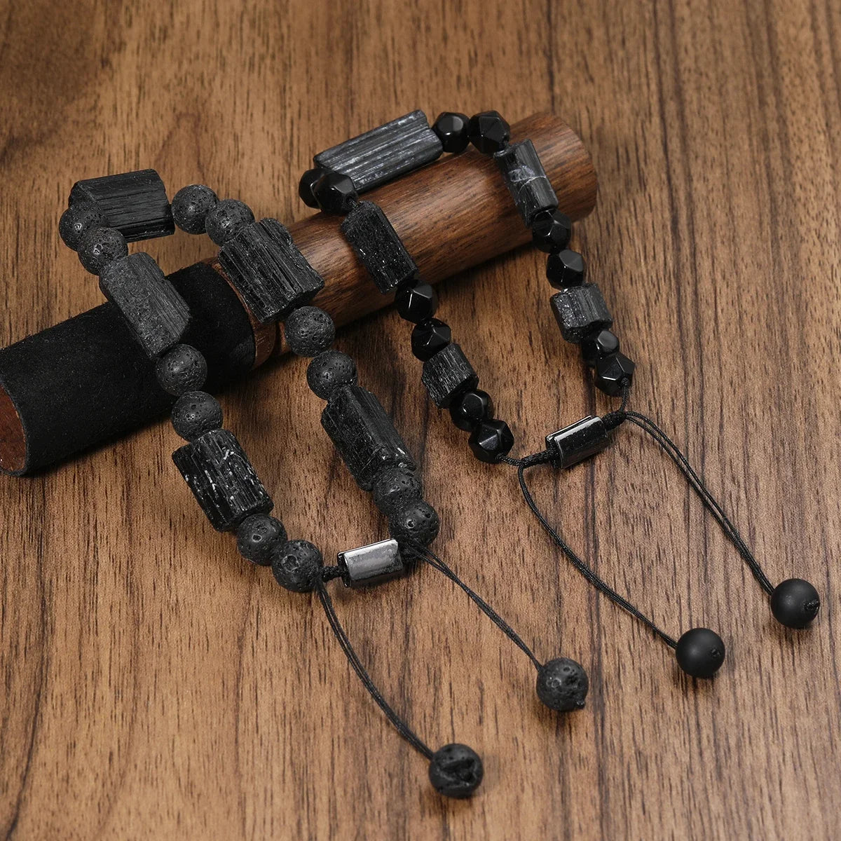 Classic Men's Braided Rope Bracelet Irregular Natural Stone Black Tourmaline Bracelet Balance Healing Energy Bracelet Jewelry