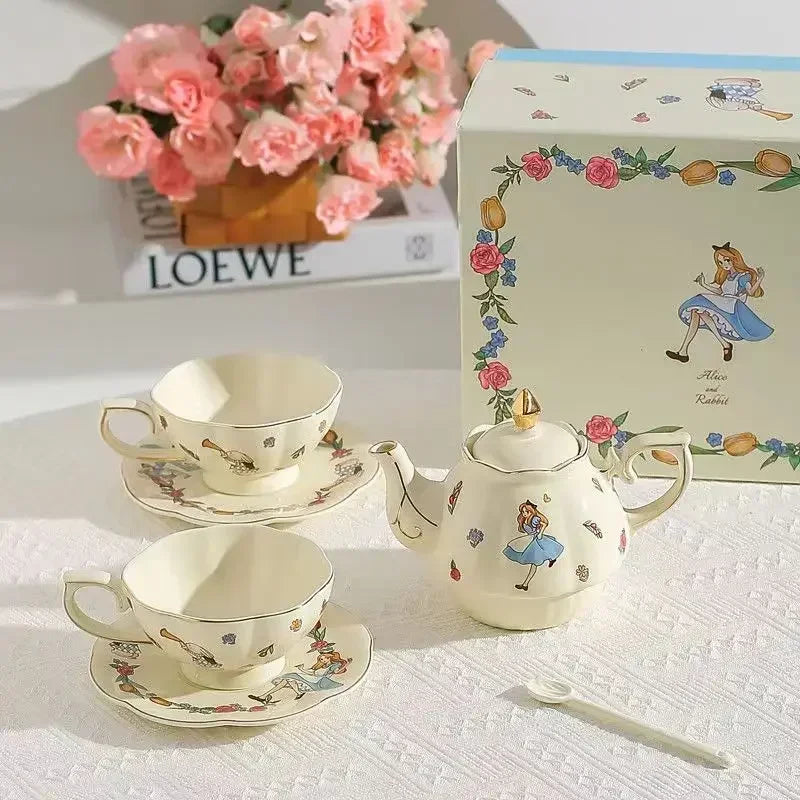 Luxury Ceramic Teapot Gift Box Cup and Pot Girl and Rabbit Ceramic Teapot Coffee Cup Dish Set Birthday Gift  for Tea Lovers