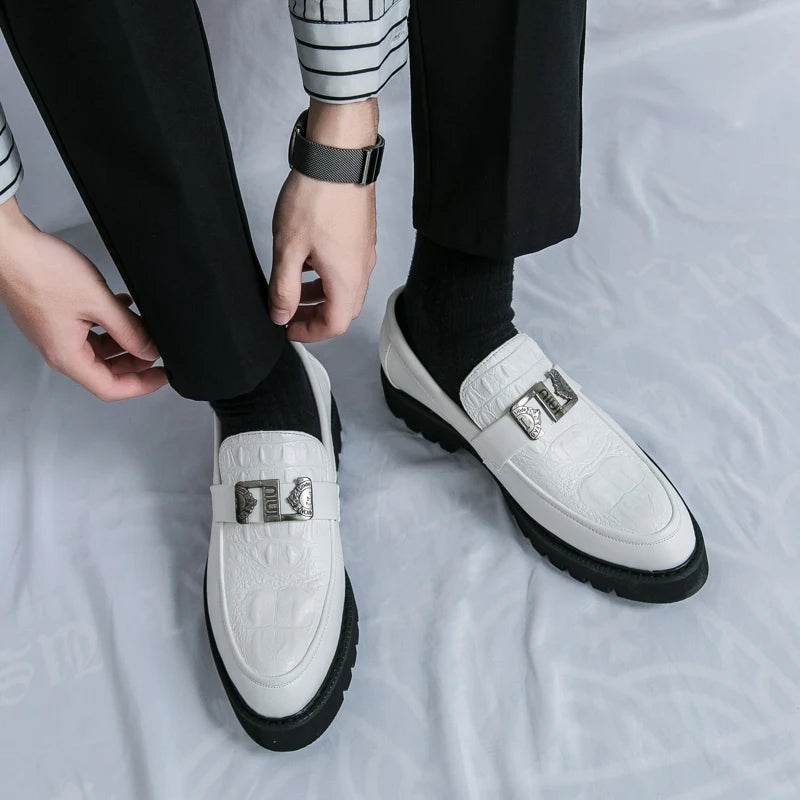2025 men's party and business loafers, thick-sole men's formal thick-sole shoes, comfortable slip-on fashion casual shoes - AIAZ