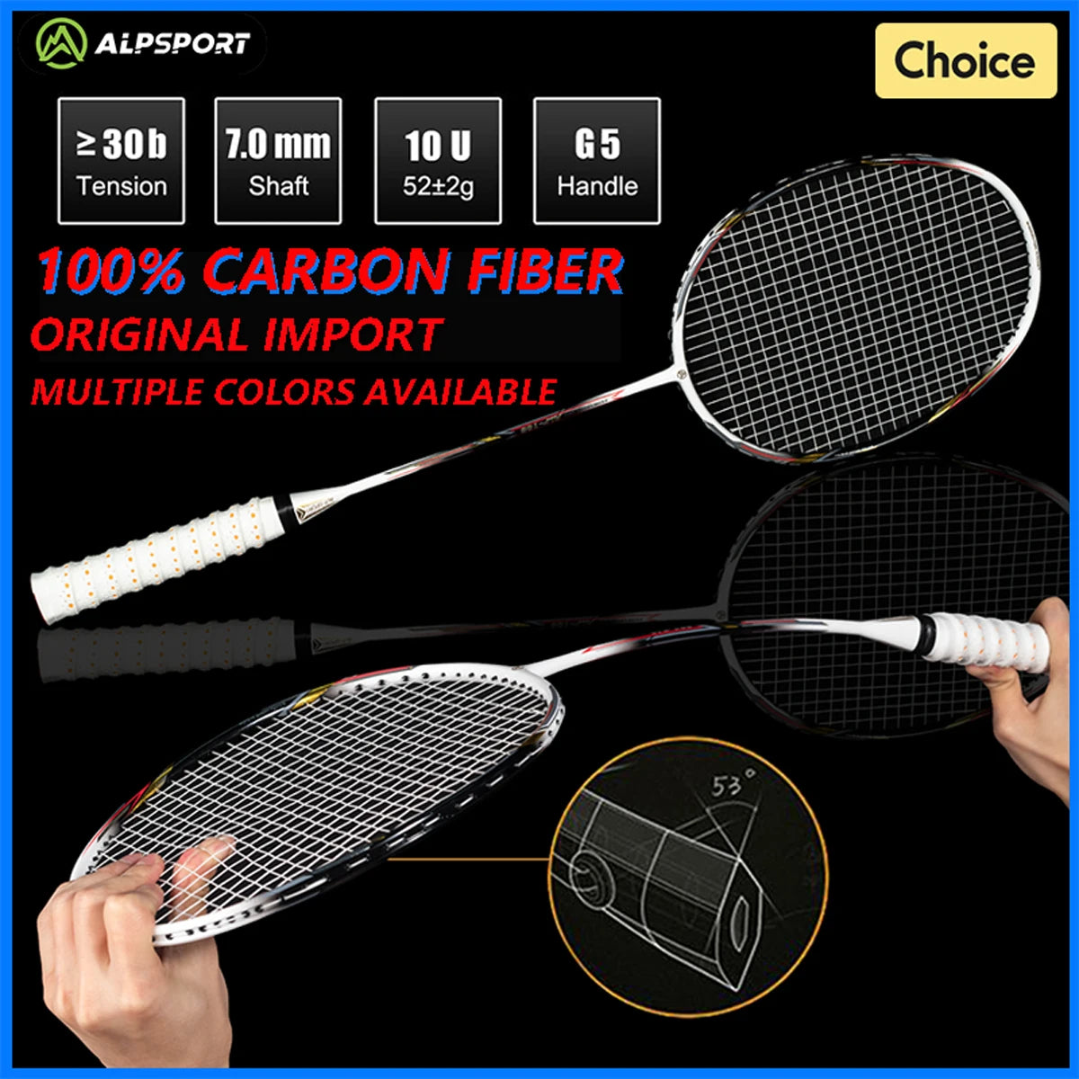 ALPSPORT AIR 10U  Ultralight 52g T800 Badminton Racket Fast Rebound  Lmported MAX 28LBS Carbon fiber + Titanium Badminton Racket