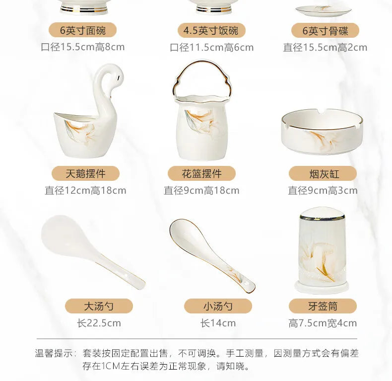 2025 New Jingdezhen High-end Bowl Plate Tableware Set For Housewarming Gift Bone China Bowl, Chopsticks Plate Set Gift Giving