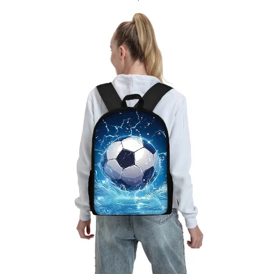 New Football Pattern Three Piece Set Backpacks for Boy and Girls Best Gifts 3D Cartoon School Backpack for Children - AIAZ