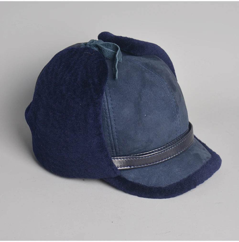 High Quality 2025 Winter Leather Hat Men Fur Lamb Wool Warm Thick Earflaps Bomber Hats Men's Baseball Cap Russian Hat - AIAZ